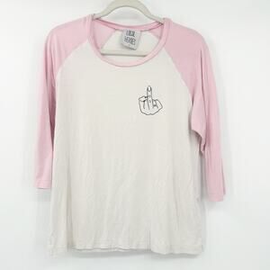 Local Heroes‎ x Revolve Womens Middle Finger 3/4 Raglan Sleeve T-Shirt Size L
